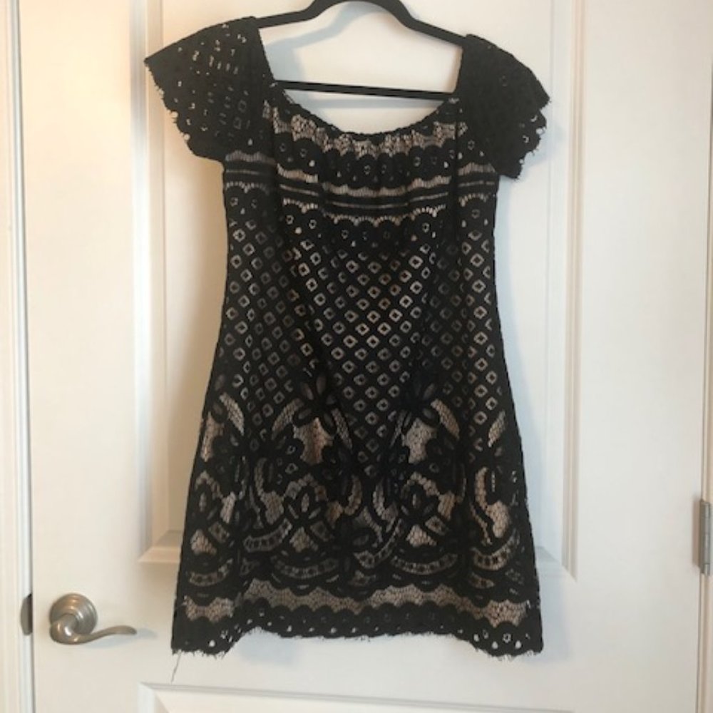OFF THE SHOULDER EYELET DRESS